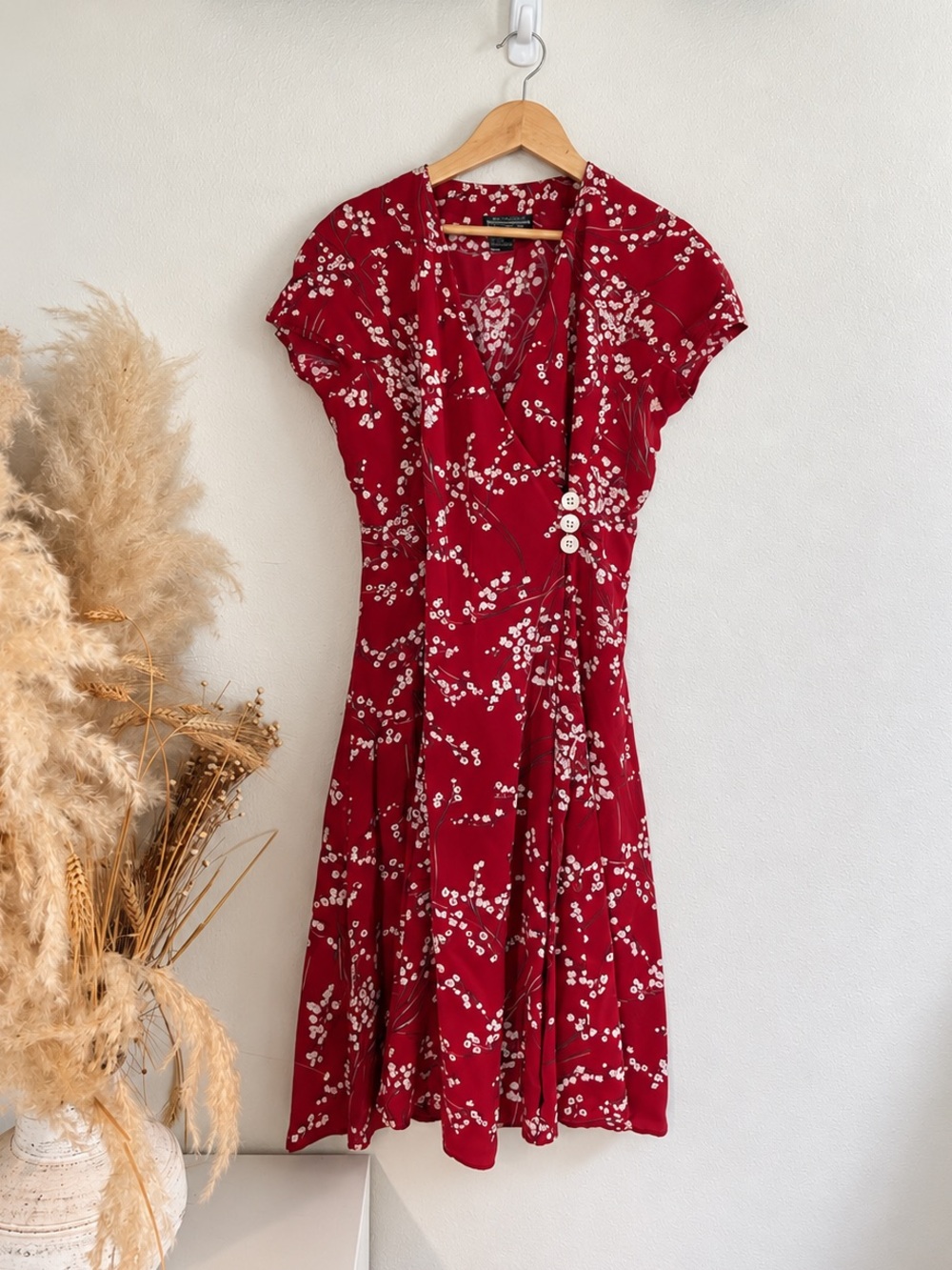 Vintage 90’s J. Peterman 100% Silk Red Floral Midi Dress Size 4